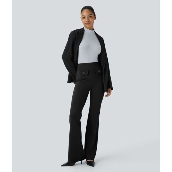 Halara Flex High Waisted Decorative Button Back Pocket Slight Flare Work Pants S - Picture 8 of 13